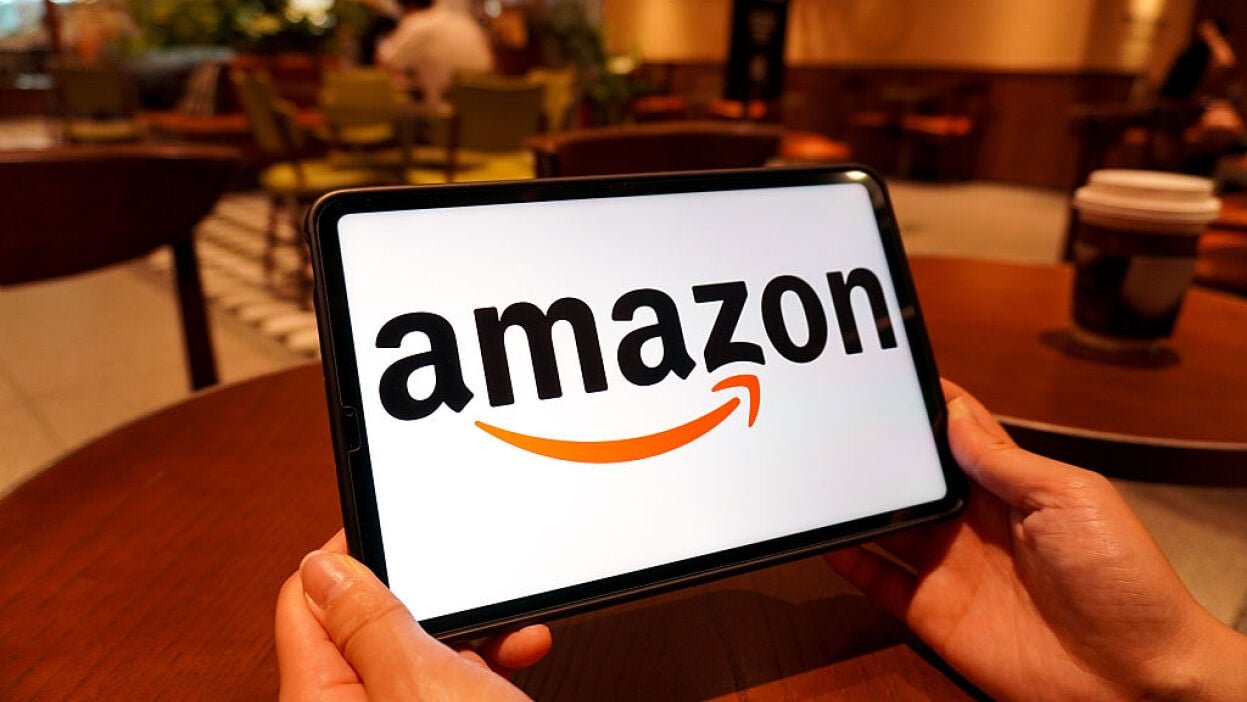 Amazon logo on tablet screen