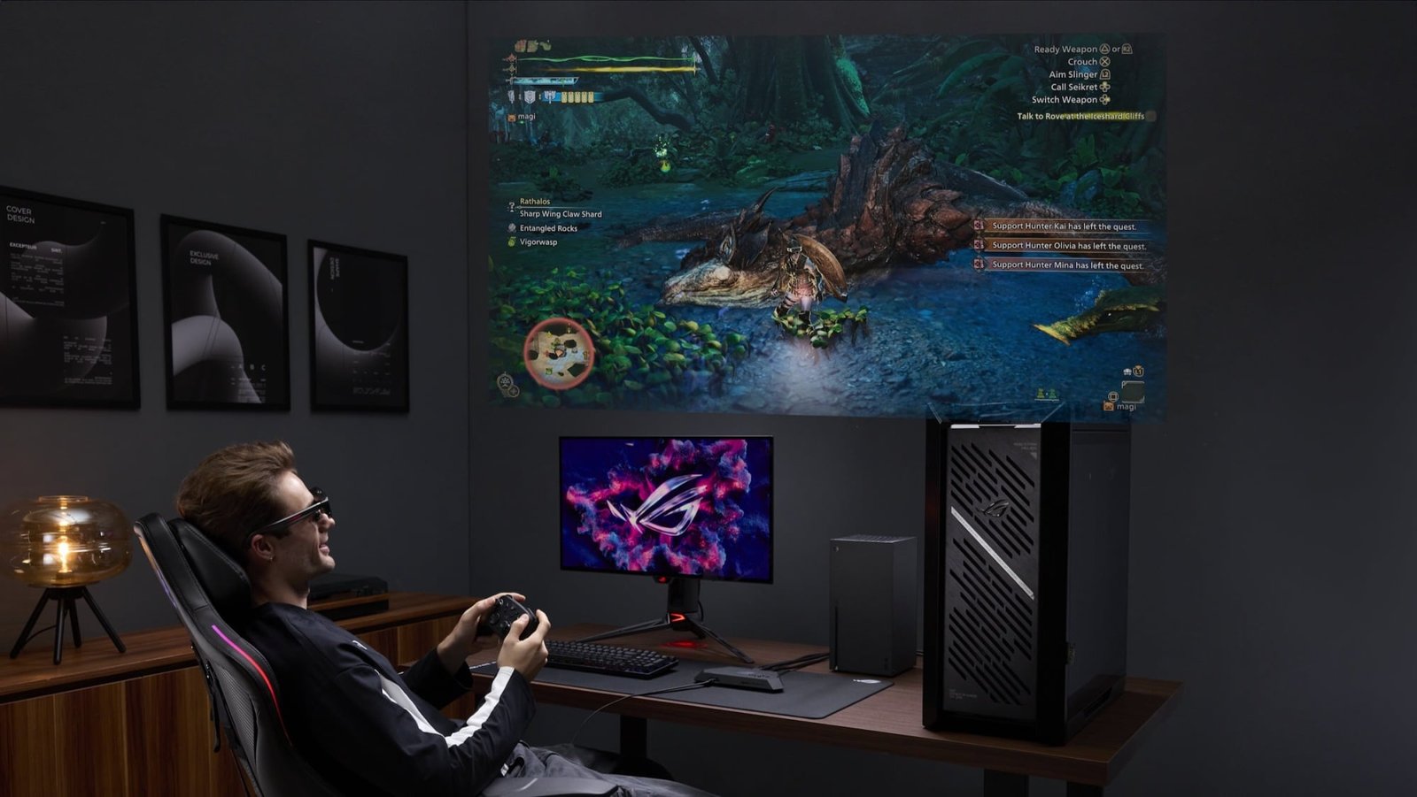 gamer using ROG Xreal R1 Gaming AR Glasses
